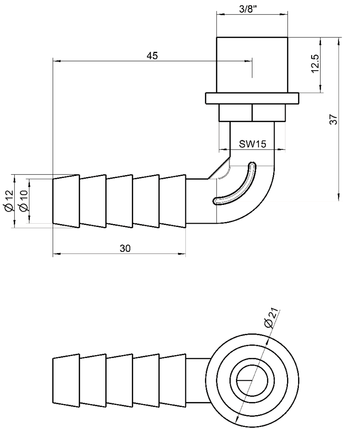 Images Dimensions - drain plug 3/8 PRF - systemair